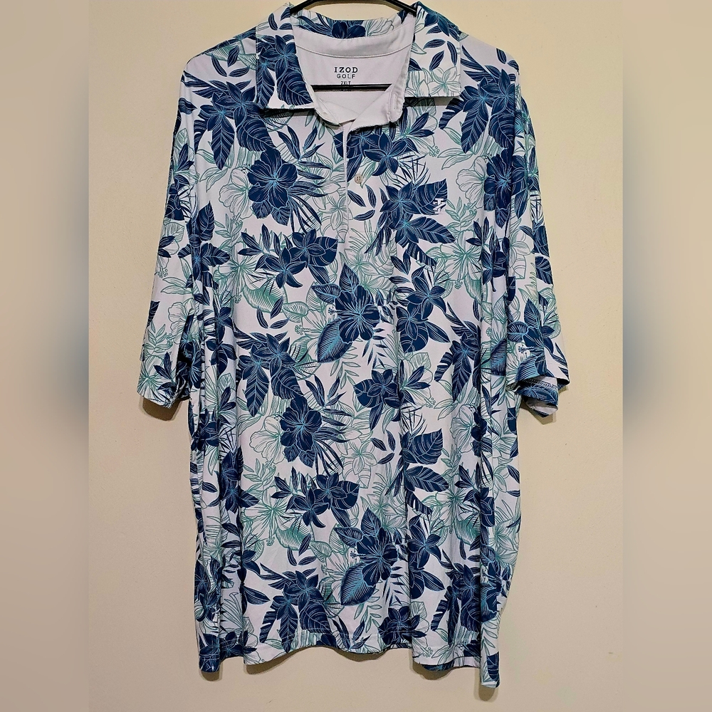 Izod White Polo with Blue & Teal Floral Print